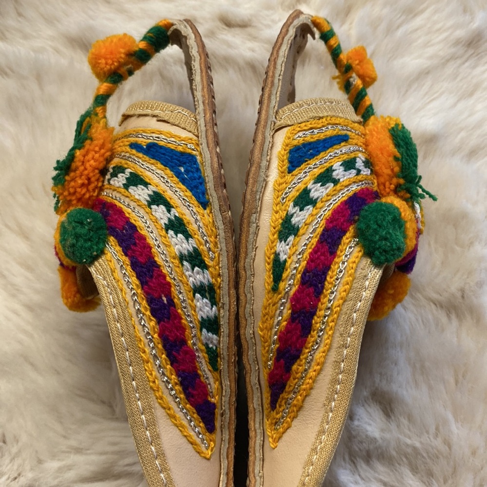 Pom Pom Embroidered Leather Indian Sandals - Picture 11 of 14